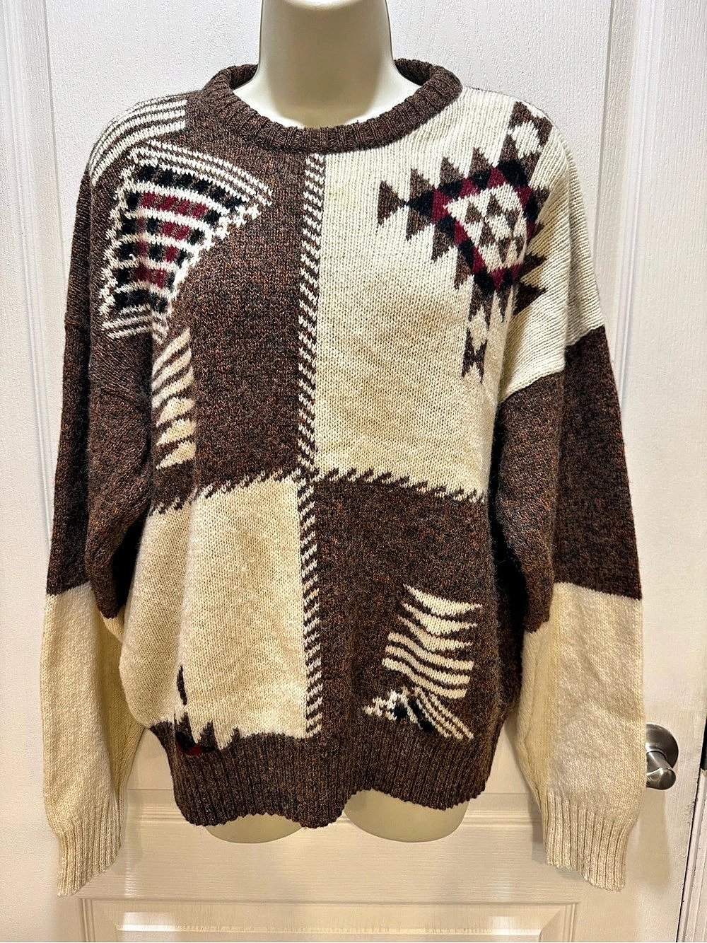 St. Johns Bay Geometric Wool Blend Crewneck Sweater Large
